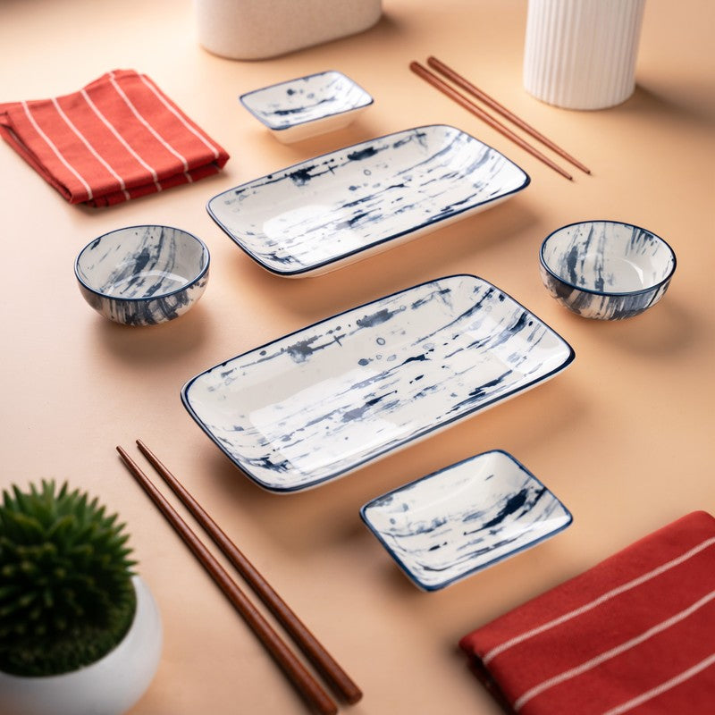 SakuraServe Porcelain Platter Set With Chopsticks - Eight Piece Set