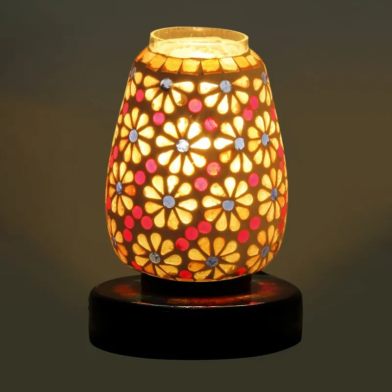 Glowsyn Glass Table Lamp With Wooden Base - Multicolor media 6