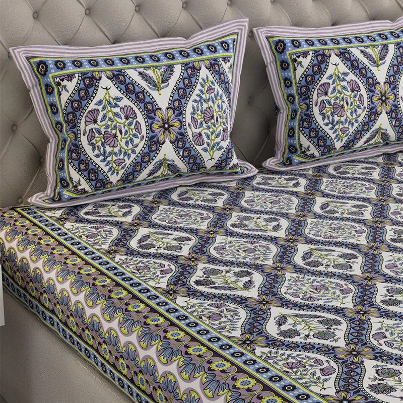 Kirthi Printed Cotton Bedsheet (Blue) - 240 TC media 3