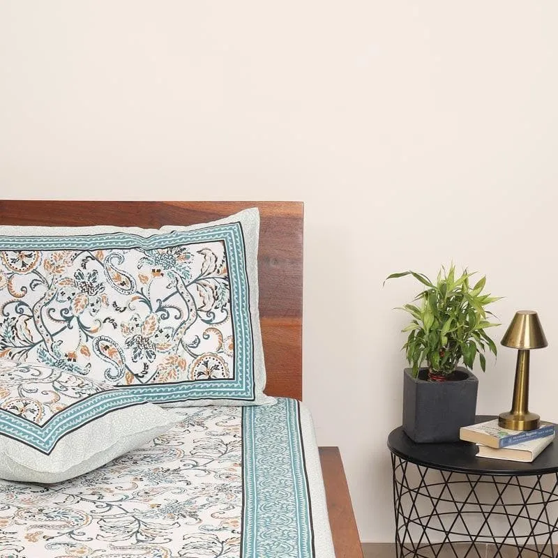 Floral Flush Cotton Bedsheet (Blue) - 144 TC media 1
