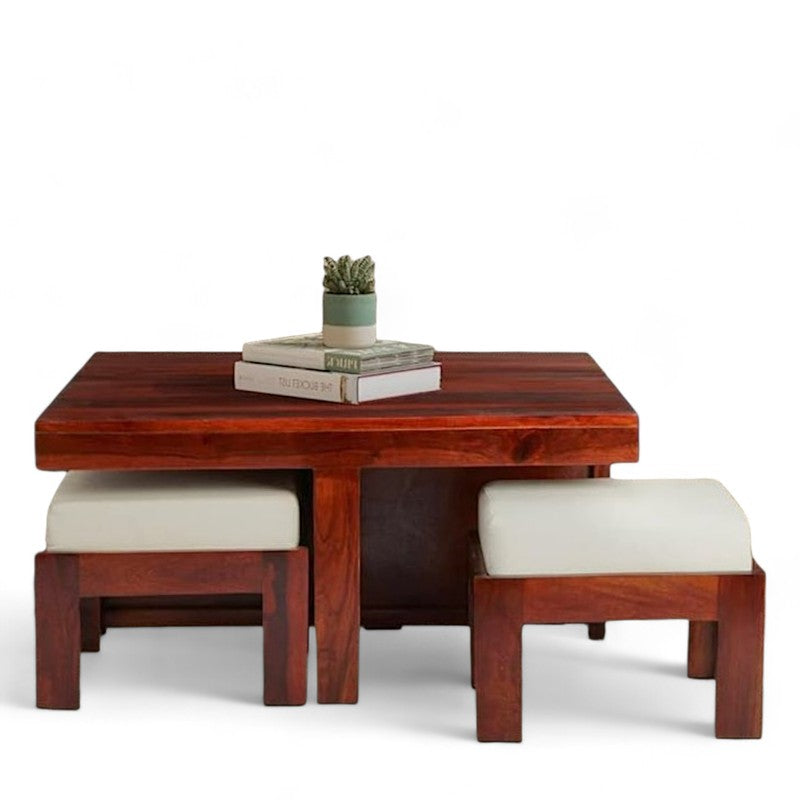 Evrino Sheesham Wooden Center Table with Stools and Cushions (Deep Brown) - Nine Piece Set media 6