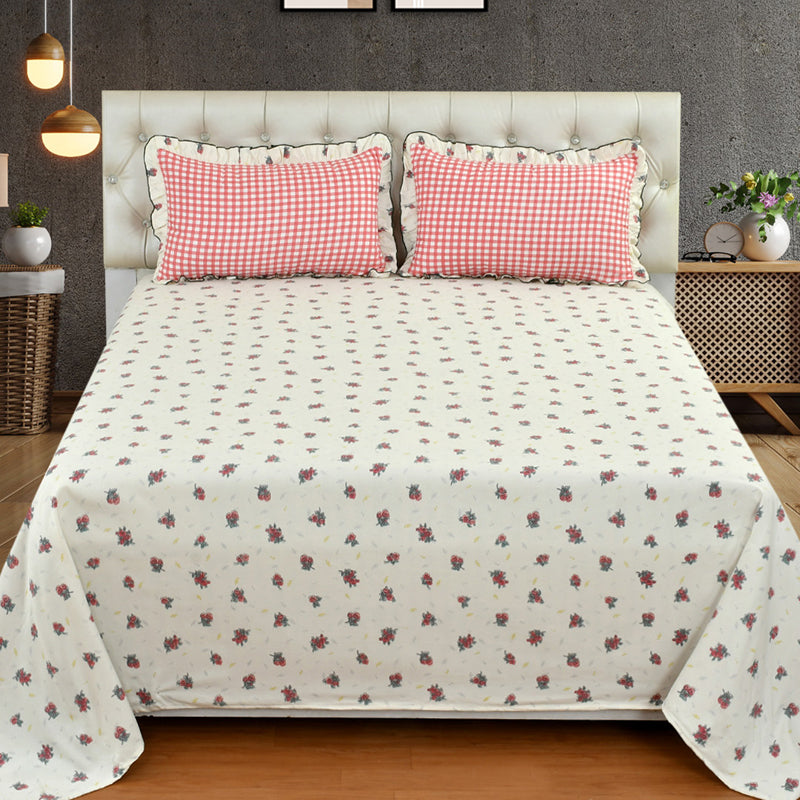 Blush Bloom Frill Micro Fiber Bedsheet - 150 GSM
