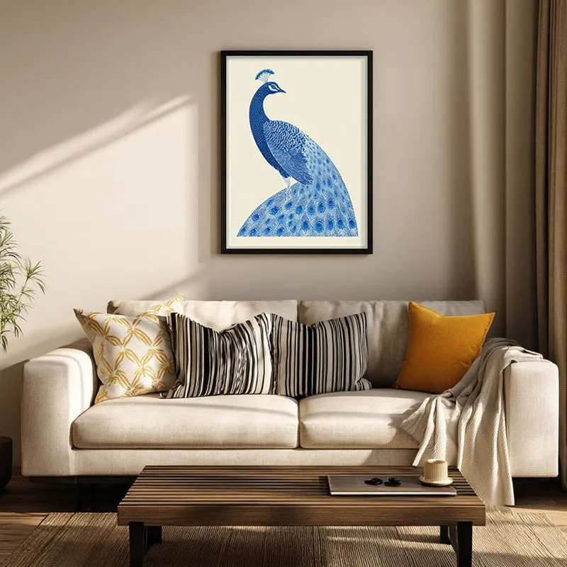 Royal Blue Peacock Canvas Wall Painting With Black Frame media 5