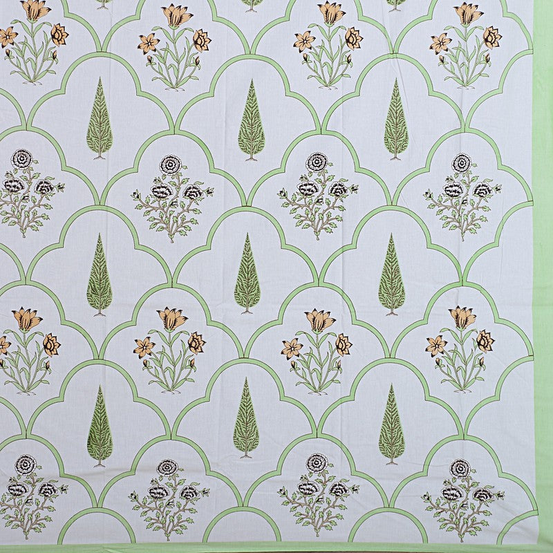 RiwaayatWhite Handblock Printed Cotton Bedsheet (Green) - 400 TC media 8