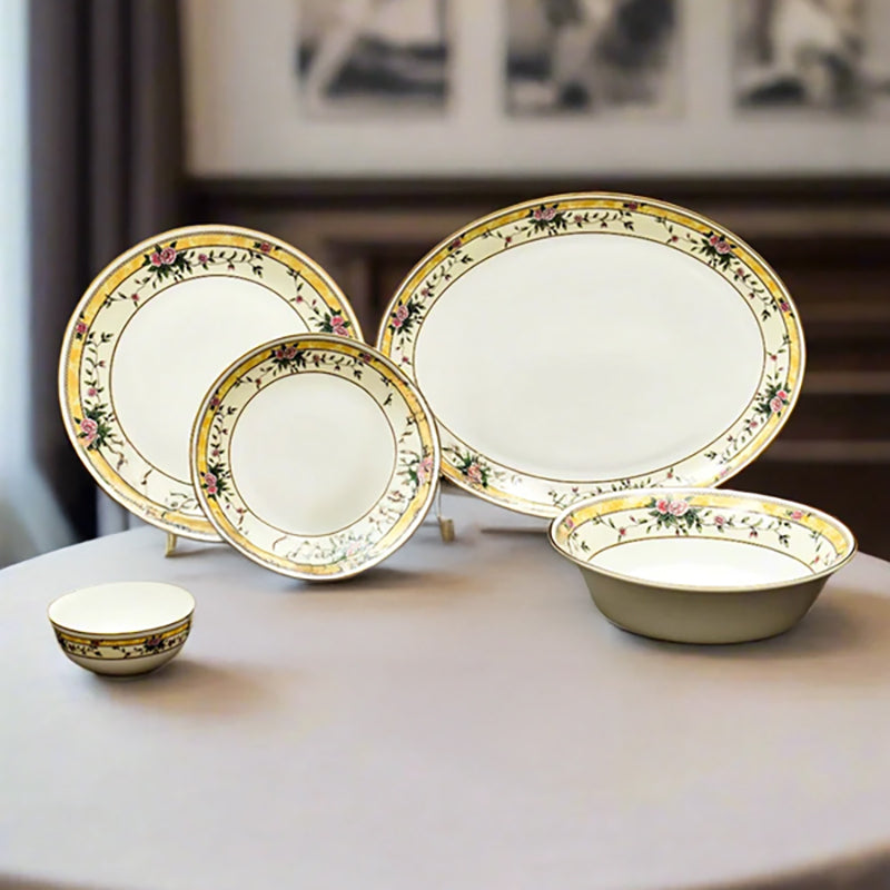 Yesenia 24k Gold Brushed Porcelain Dinner Set - 21 Piece Set media 4
