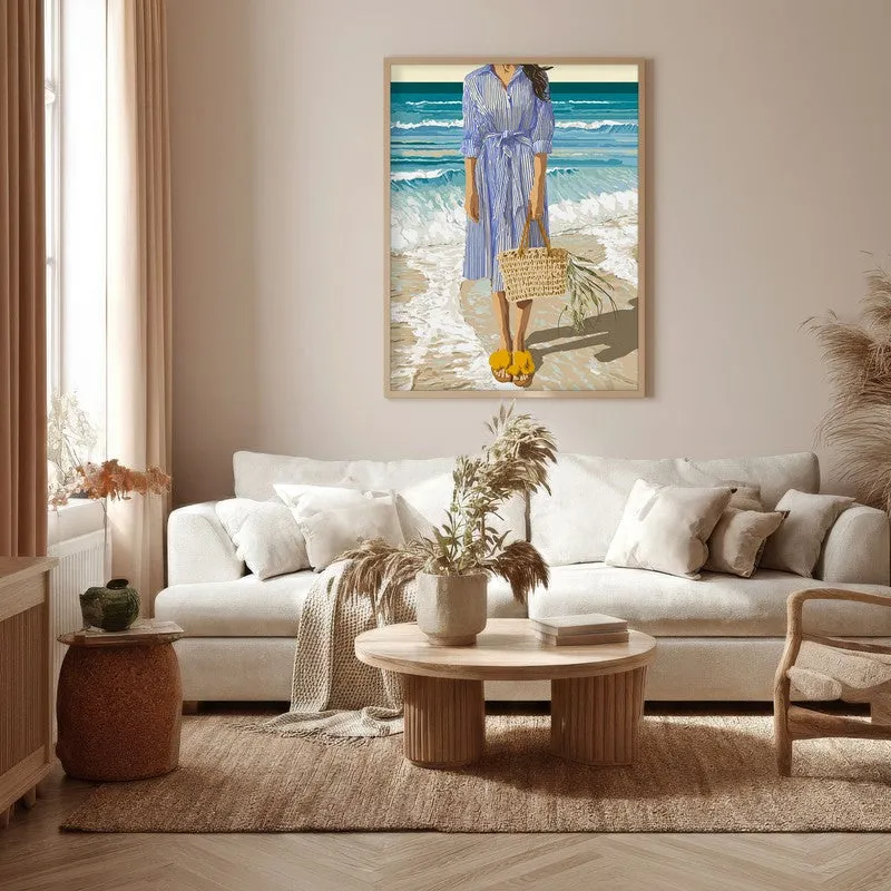 Blue Horizon Canvas Wall Painting - Brown Frame media 5