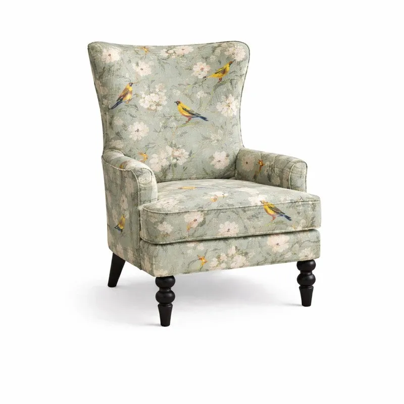 Sage Aviary Teak Wood & Velvet Printed Lounge Chair media 3