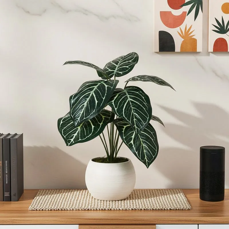 RealTouch Artificial Foliage Plant With Black Fiber Pot - 0.6 Feet media 1