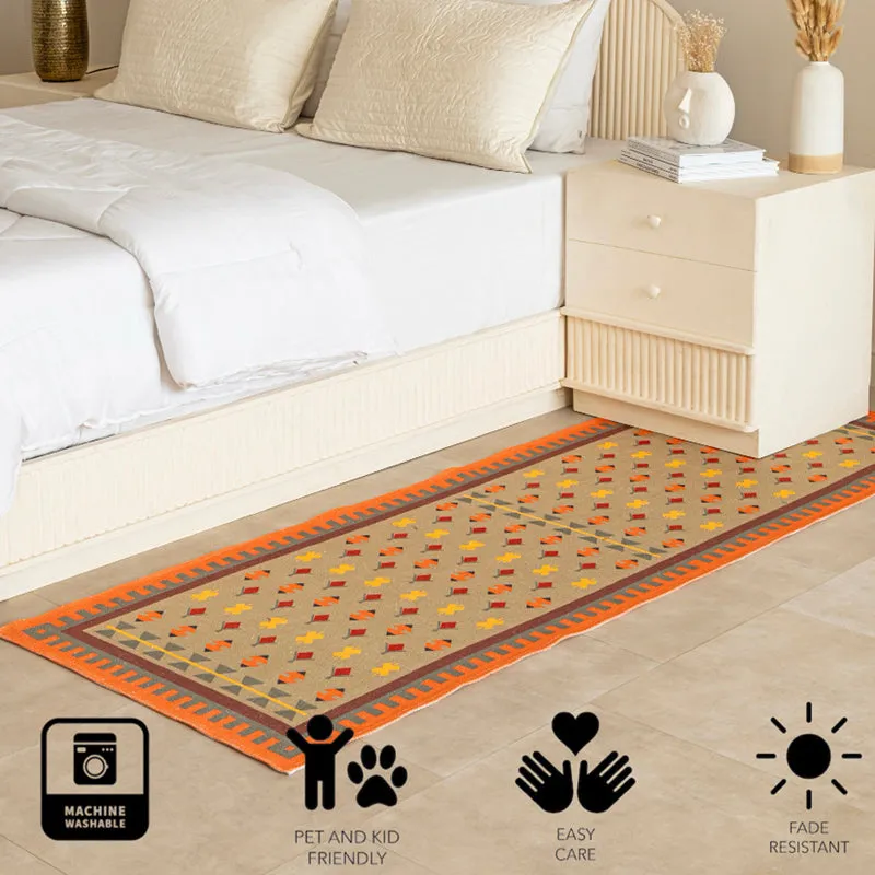 Orvane Cotton Runner Rug - Orange, Beige media 7
