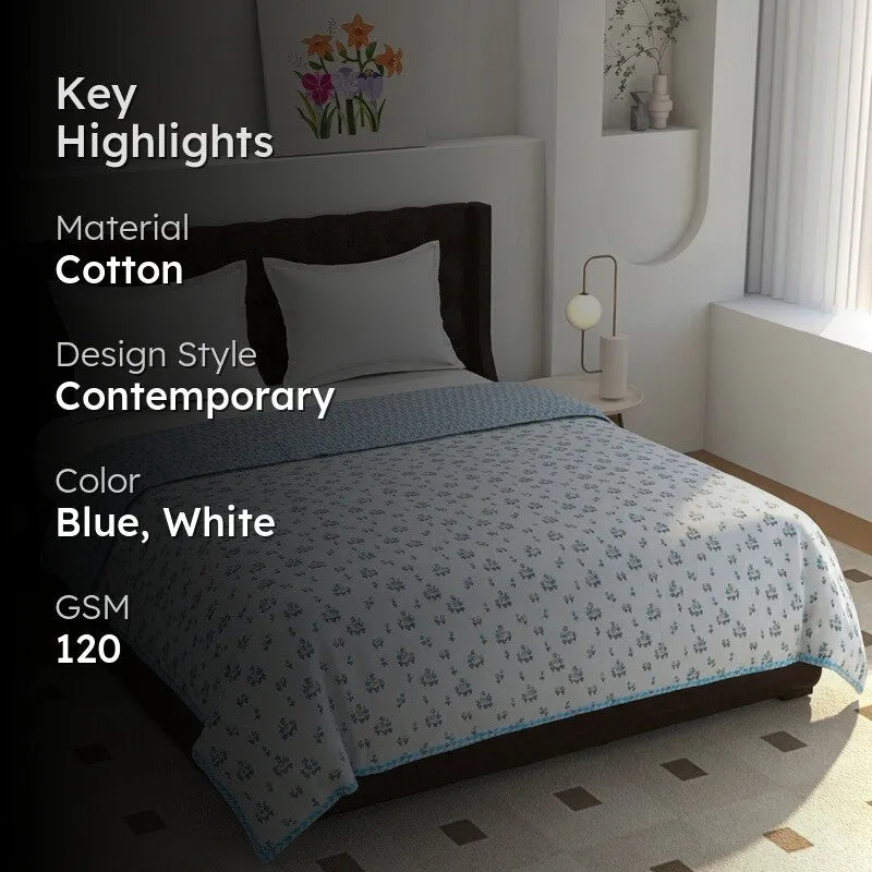 Mini Petals Reversible Cotton Dohar (Blue,White) - 120 GSM media 2