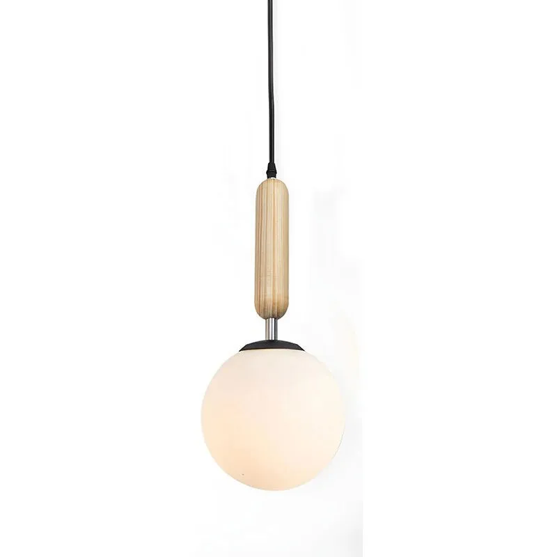 Single hanging light from the cluster lamp with a round glass globe shade