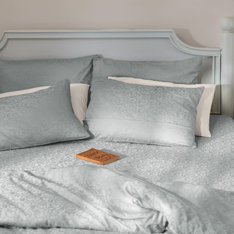 Coral Bloom Jacquard Cotton Bedsheet (Light Grey) - 300 TC media 7
