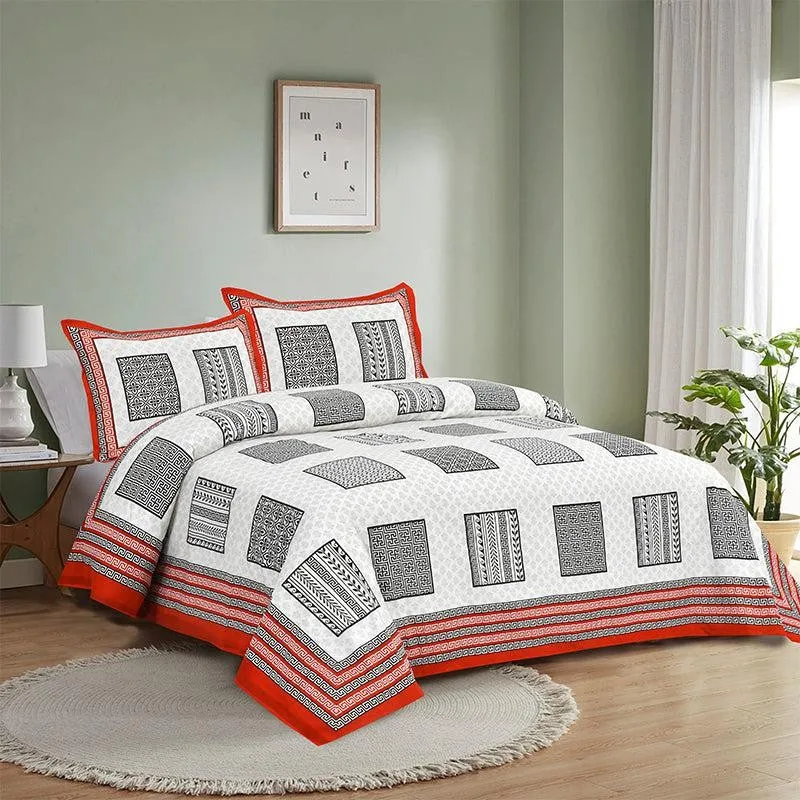Truptii Printed Cotton Bedsheet (White,Red) - 180 TC media 1