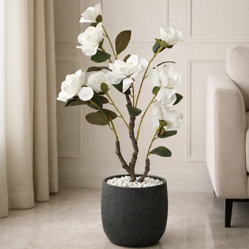 91 cm (3 ft) EternaFlora Magnolia Artificial Plant With Black Plastic Pot
