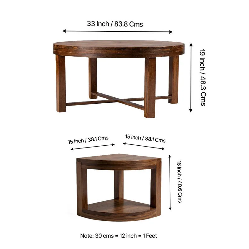 Mervon Sheesham Wooden Center Table with Stools (Brown) - Five Piece Set - 11