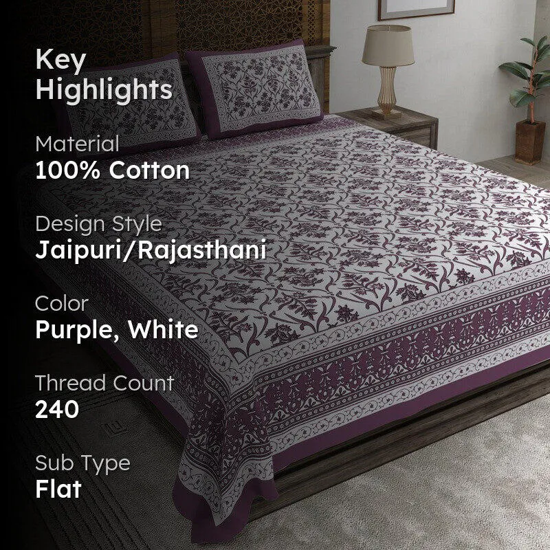 Artio Cotton Bedsheet (Purple,White) - 240 TC media 2