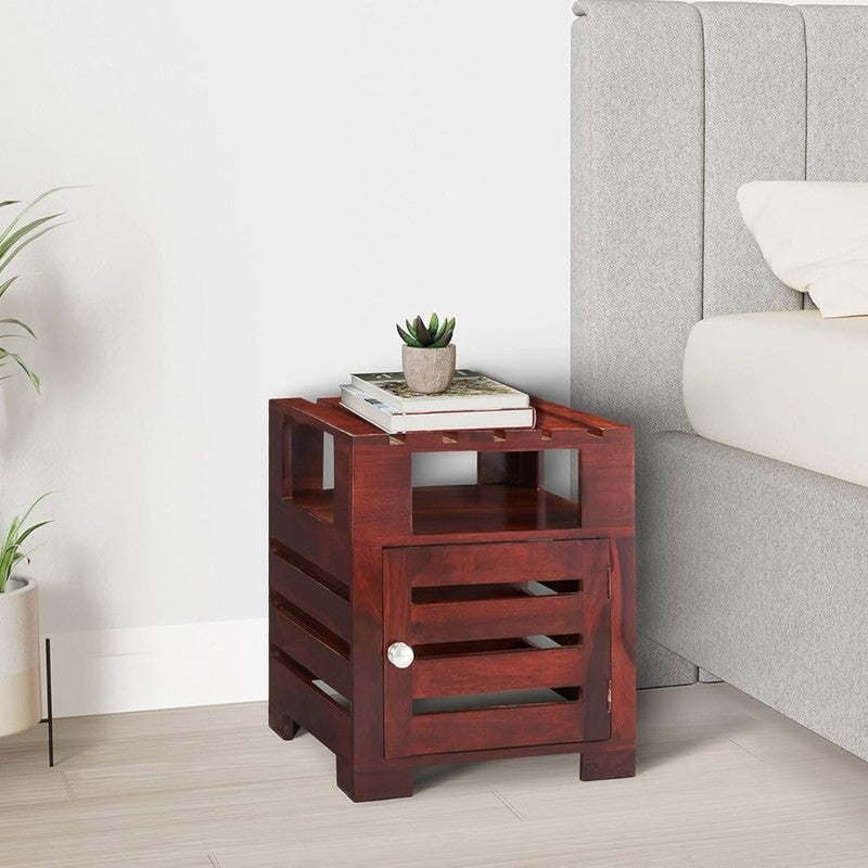 Wverix Sheesham Wooden Side & Bedside Table - Deep Brown