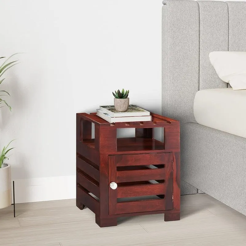 Wverix Sheesham Wooden Side & Bedside Table - Deep Brown media 1
