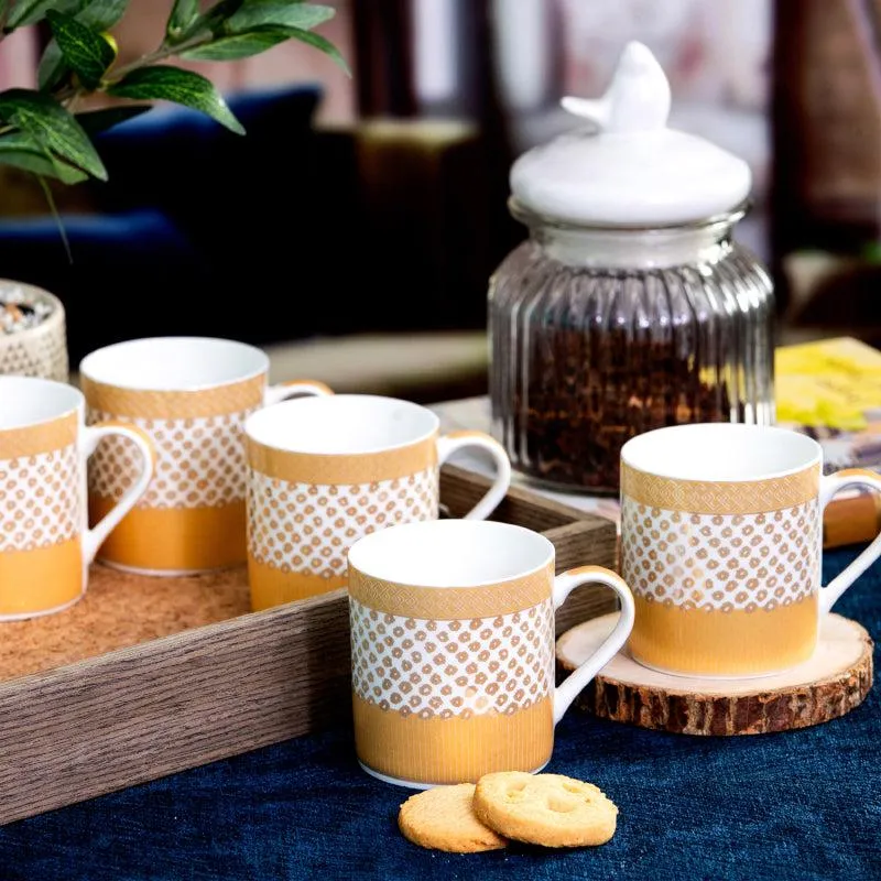 Sonaki Giselle Charm Bone China Tea Cup Gold & Yellow (210 mL Each) - Set Of Six media 1