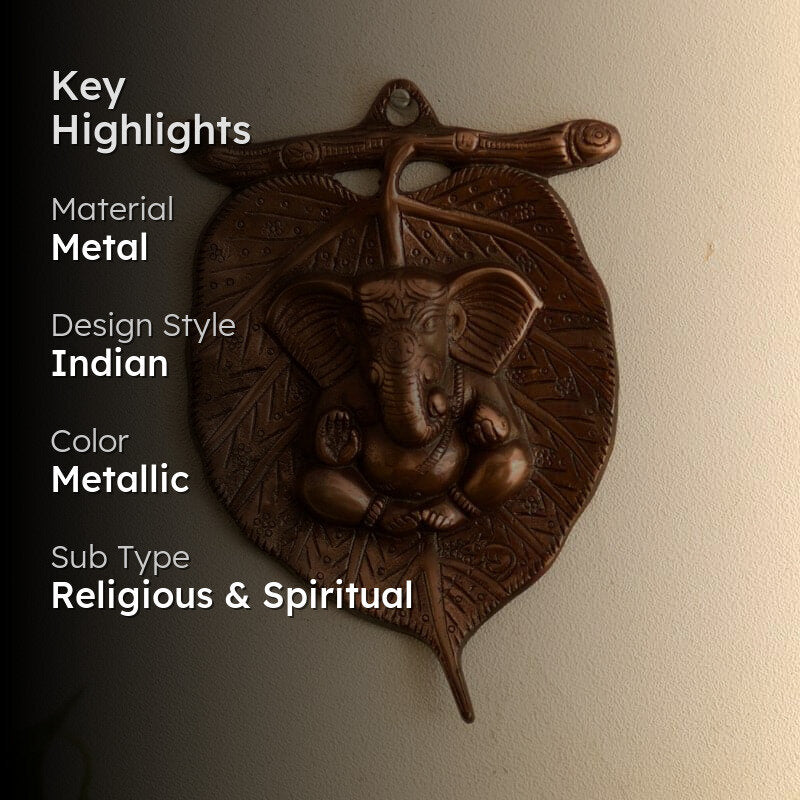 Lord Ganesha On Leaf Metal Wall Accent media 2