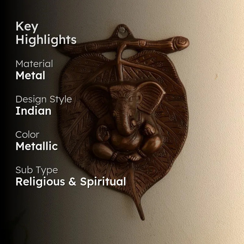 Lord Ganesha On Leaf Metal Wall Accent media 2
