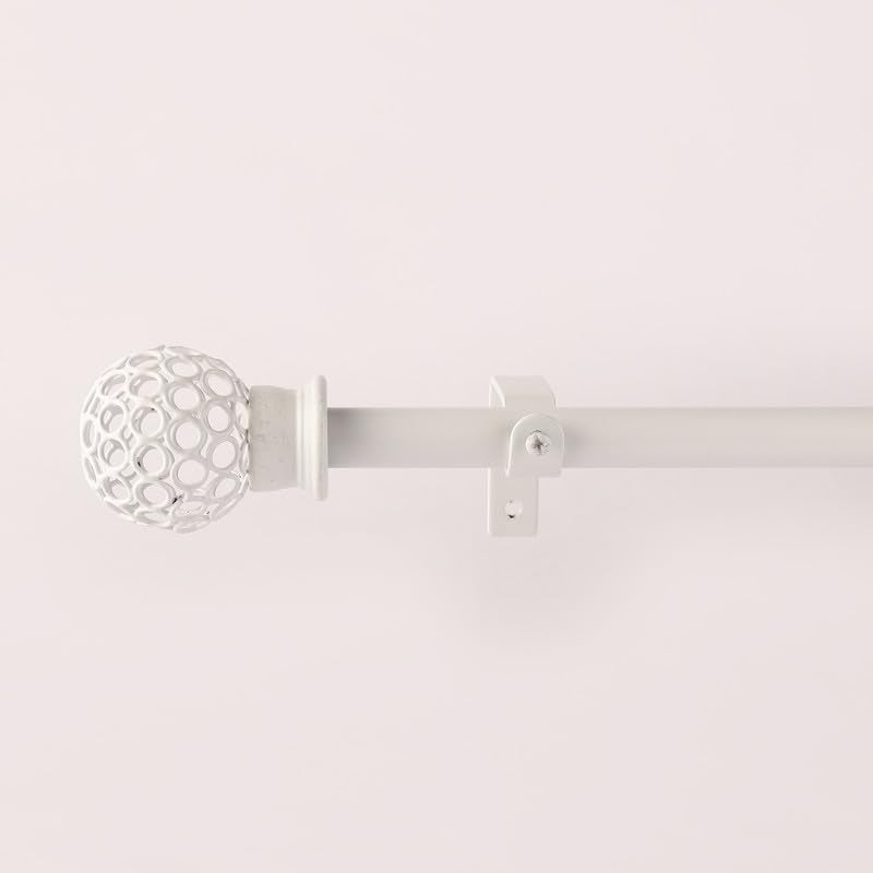 Filigrette Extendable 1" Single Curtain Rod With Round Finial & Brackets (White) media 3