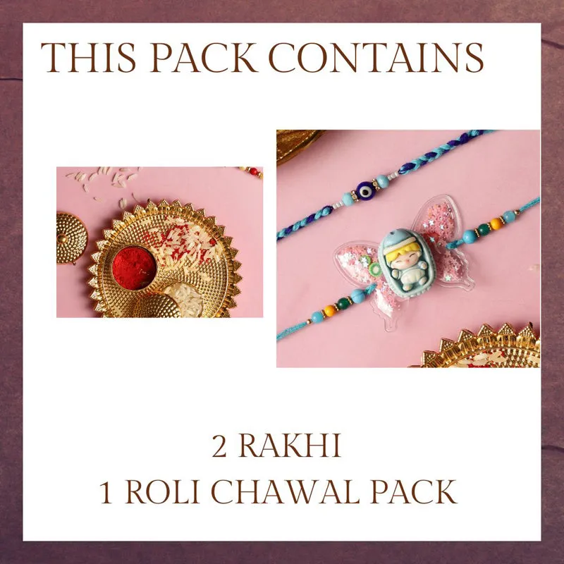 New Born Protection Rakhi with Roli Chawal - Three Piece Set media 4
