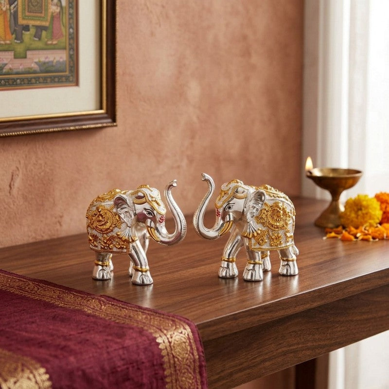 Prosperity Elephant Metal Showpiece - Set of Two