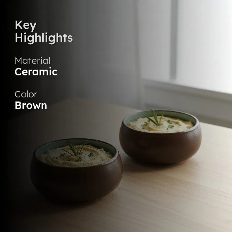 Chestnut Handcrafted Ceramic Dip Bowls (Brown,150 mL) - Set Of Two media 2
