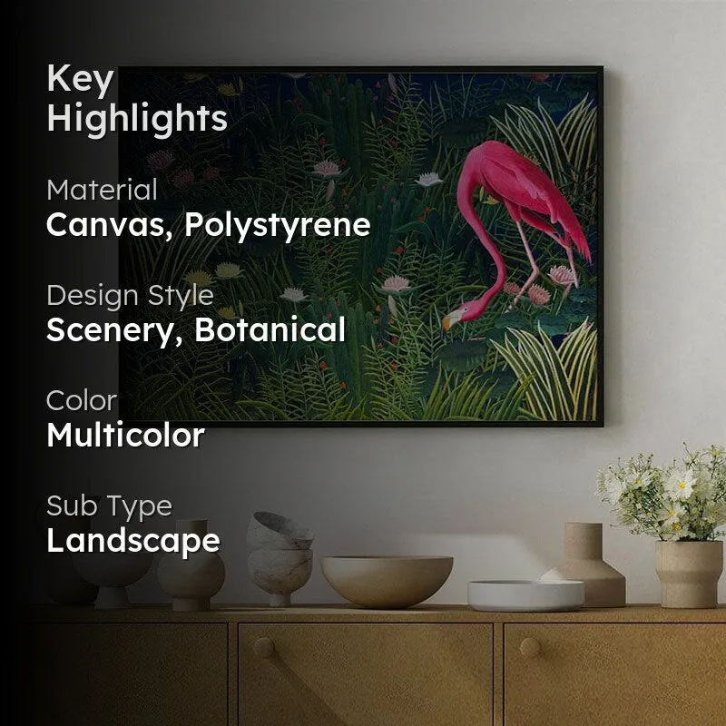 Flamingo & Flower Wall Painting - Black Frame media 2