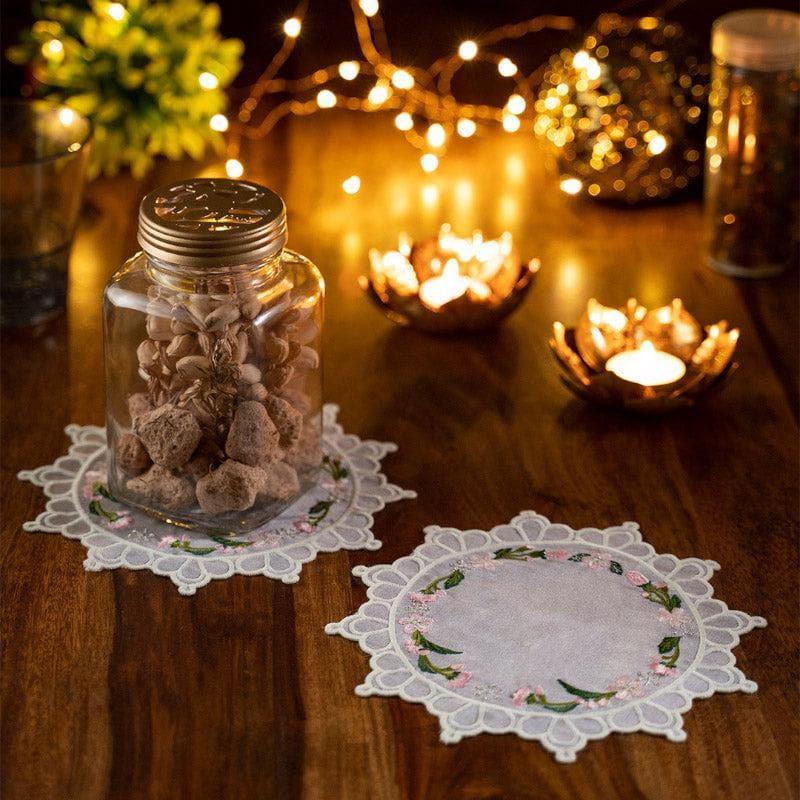 Embroidered Cherry Blossom Doily - Set Of Two