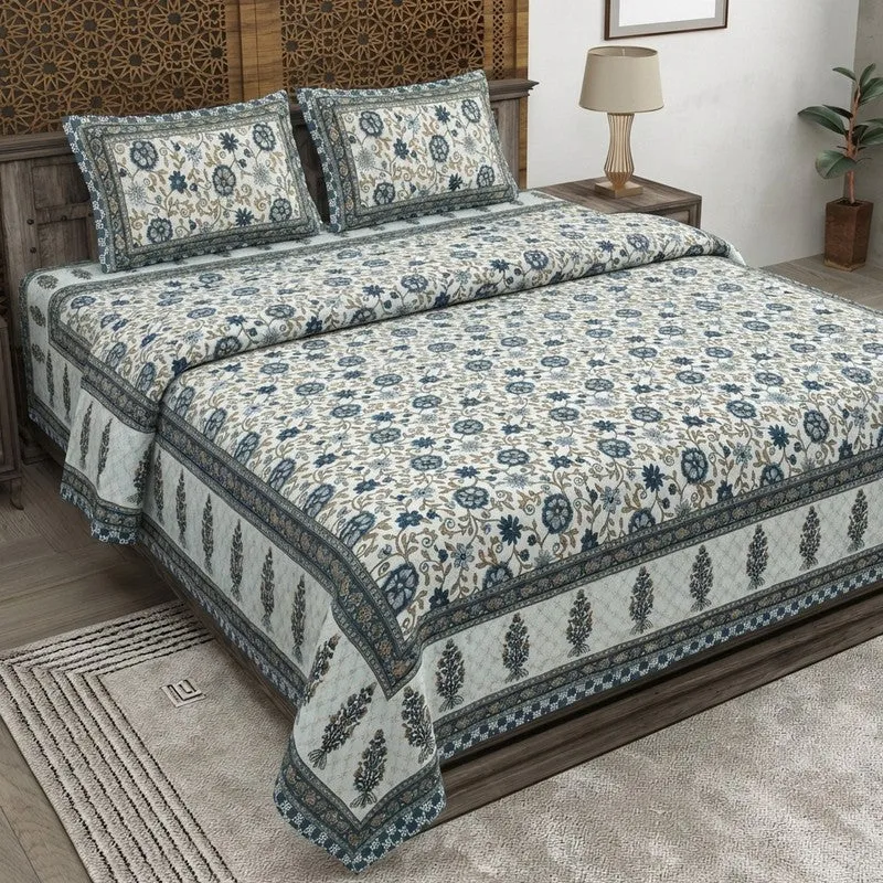 Petalet Cotton Bedsheet (Grey,Ivory) - 240 TC media 1