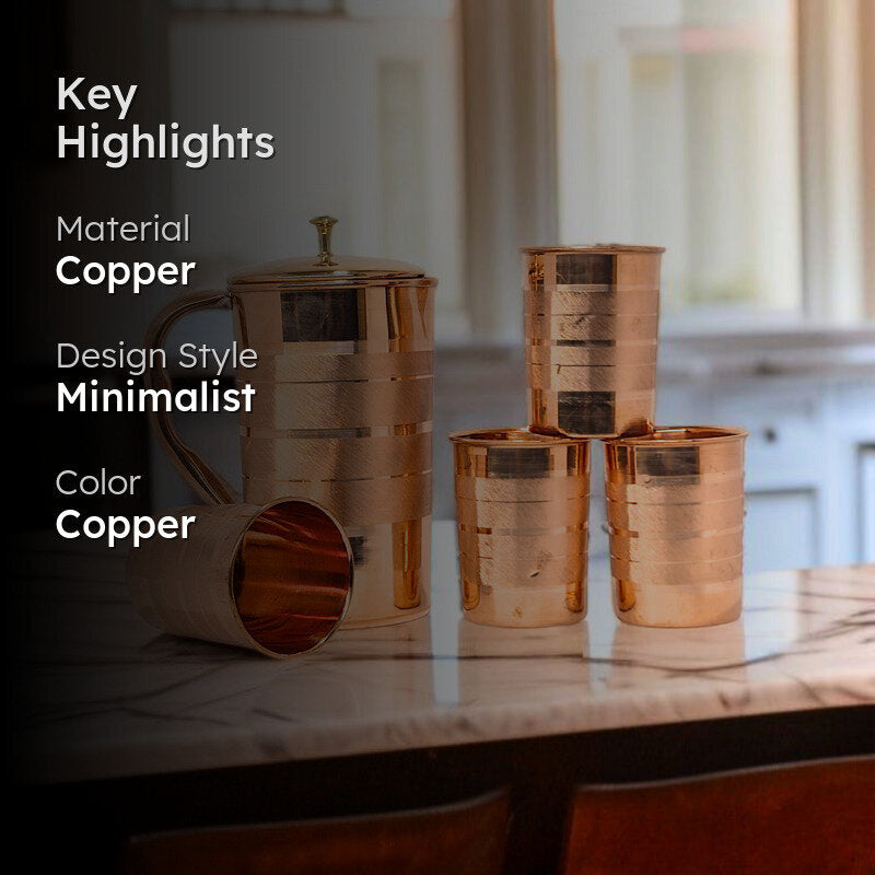 Cuva Copper Jug With Glass - Five Piece Set media 2