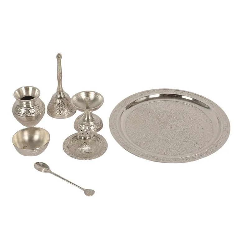 Nitya Pooja Thali Set (Silver) - Seven Piece Set media 4