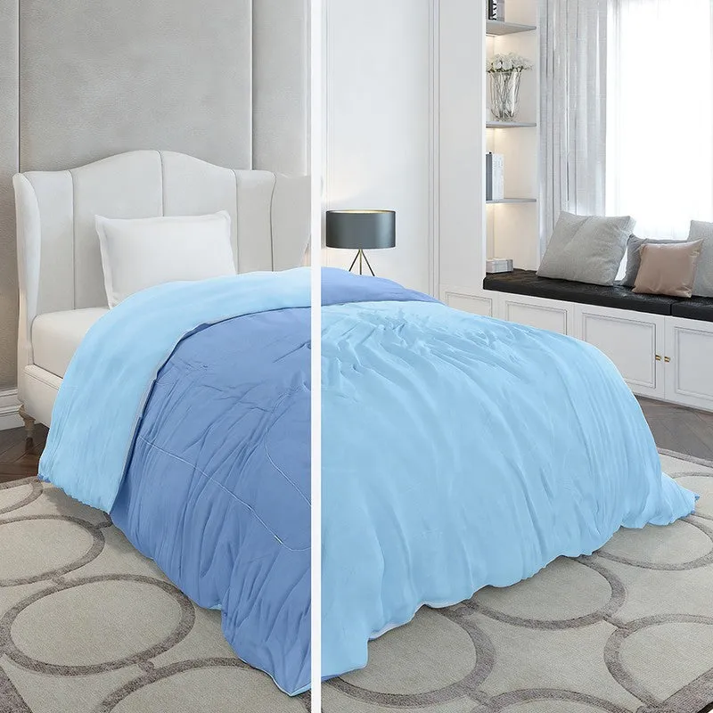 Monte Carlo Softelle Solid Polyester Reversible Comforter (Blue & Light Blue) - 110 GSM media 3