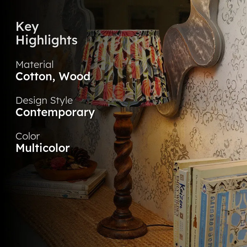 Jungle Garden Wooden Base Cotton Table Lamp - Multicolor media 2