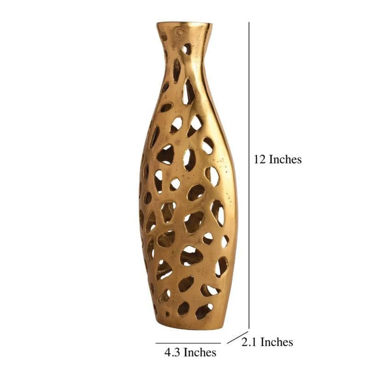 Gold cutout vase shown with size markings