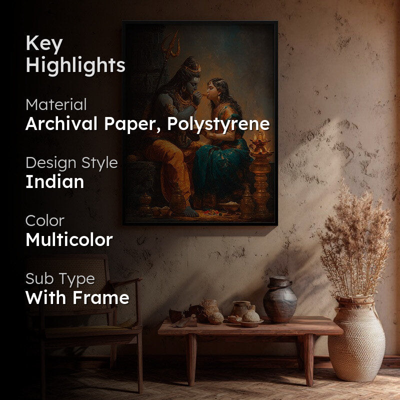Divine Couple Mahadev and Parvati Blissful Archival Paper Wall Art media 2