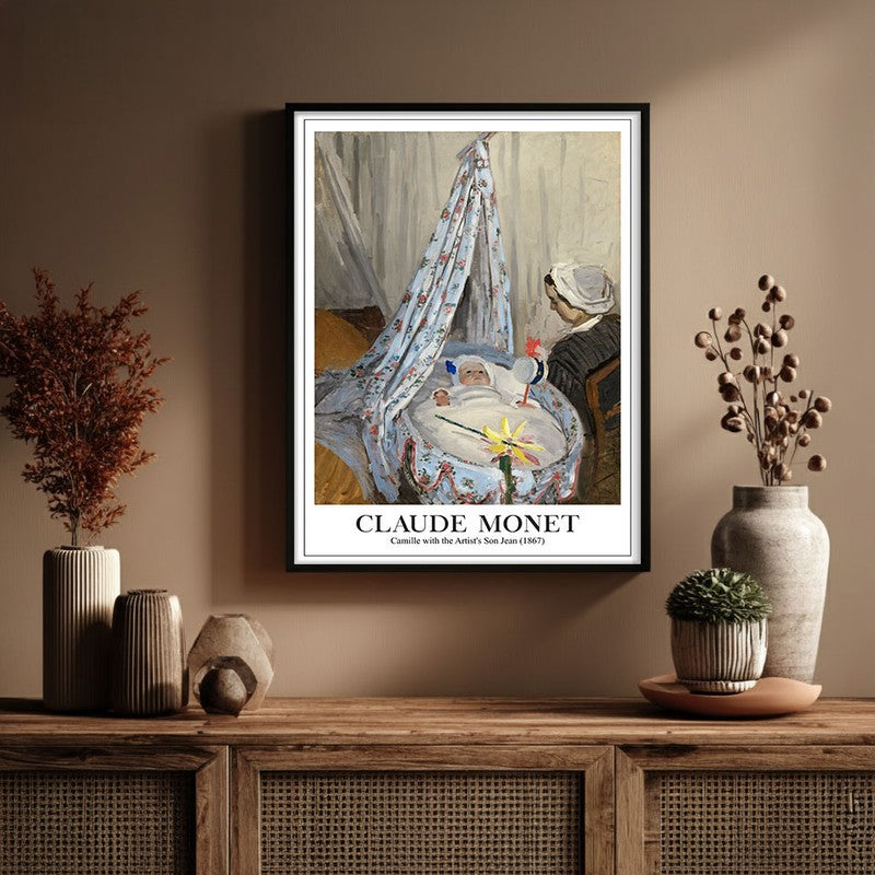 The Cradle Camille With the Artist's Son Jean Archival Canvas Wall Painting - Black Frame