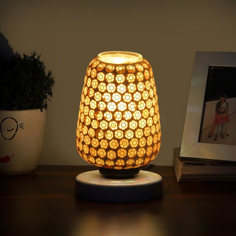 Glisora Glass Table Lamp With Wooden Base - Multicolor