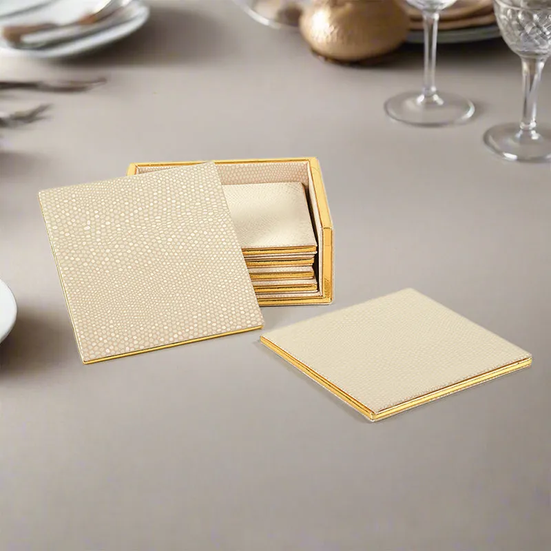 Tisquo Faux Leather Coaster (Ivory) - Seven Piece Set media 1