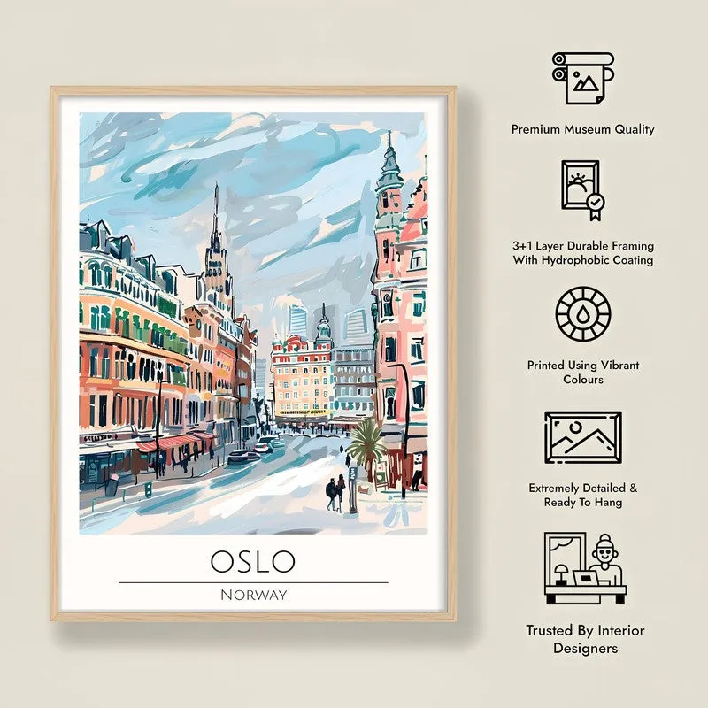 Vintage Oslo Framed Canvas Archival Canvas Wall Painting - Natural Brown Frame media 8