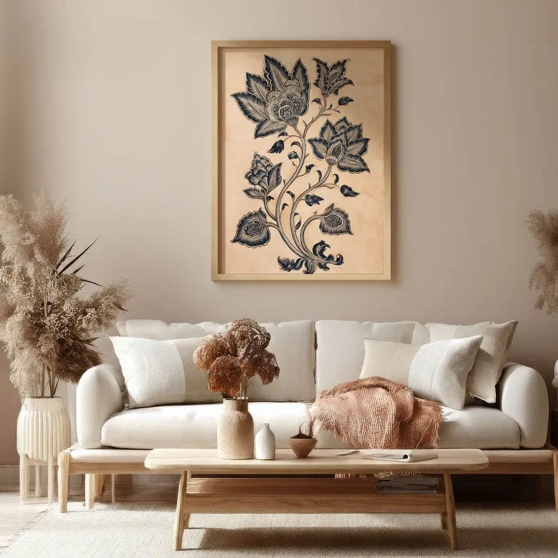 Pallavi Floral Line Art Canvas Wall Painting With Brown Frame media 1
