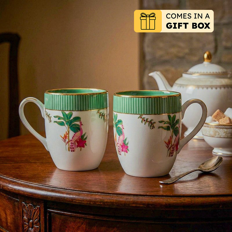 Gilded Mayura Coupe 24k Gold Brushed Porcelain Coffee Mug(280 mL Each) - Set Of Four