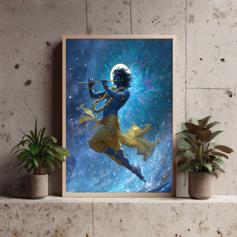 Lord Krishnas Cosmic Divine Dance III Archival Paper Wall Art - Natural Brown Frame media 3