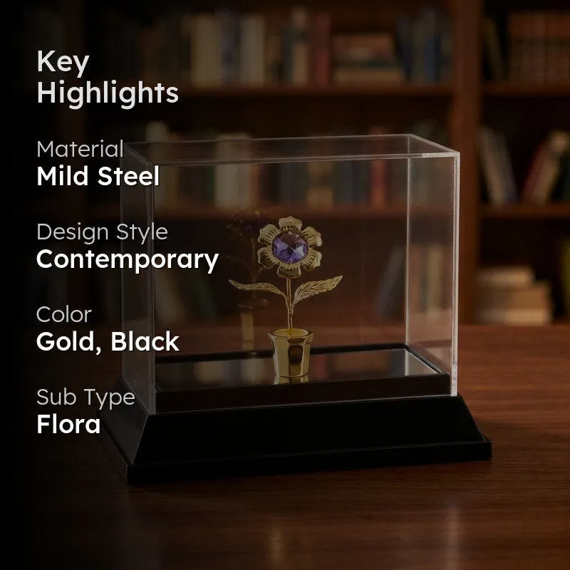 Floral Pot Crown 24K Gold Plated Mild Steel Showpiece media 2