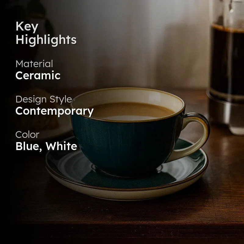 Elegant Blue Ceramic Tea Cup & Saucer Set - 300 ML media 2