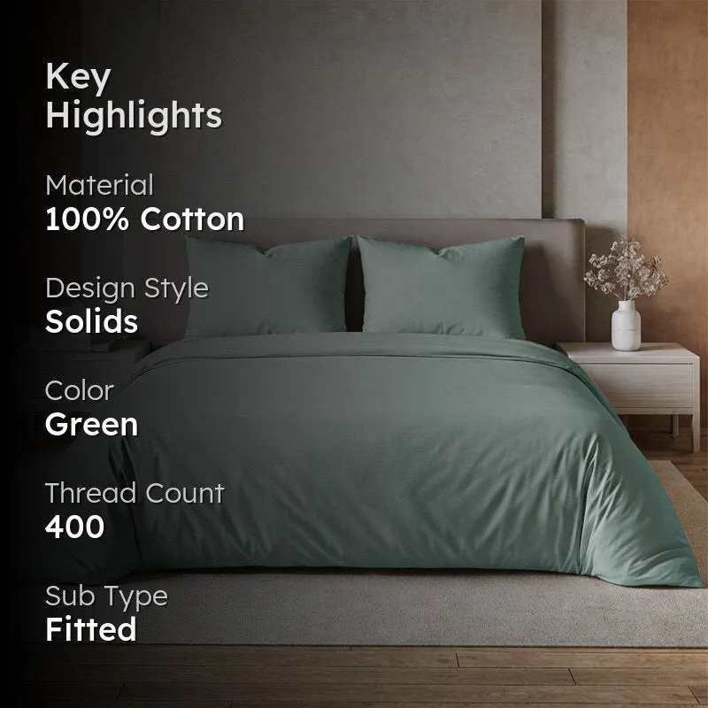 Maison Fitted Solid Cotton Bedsheet (Sage Green) - 400 TC media 2
