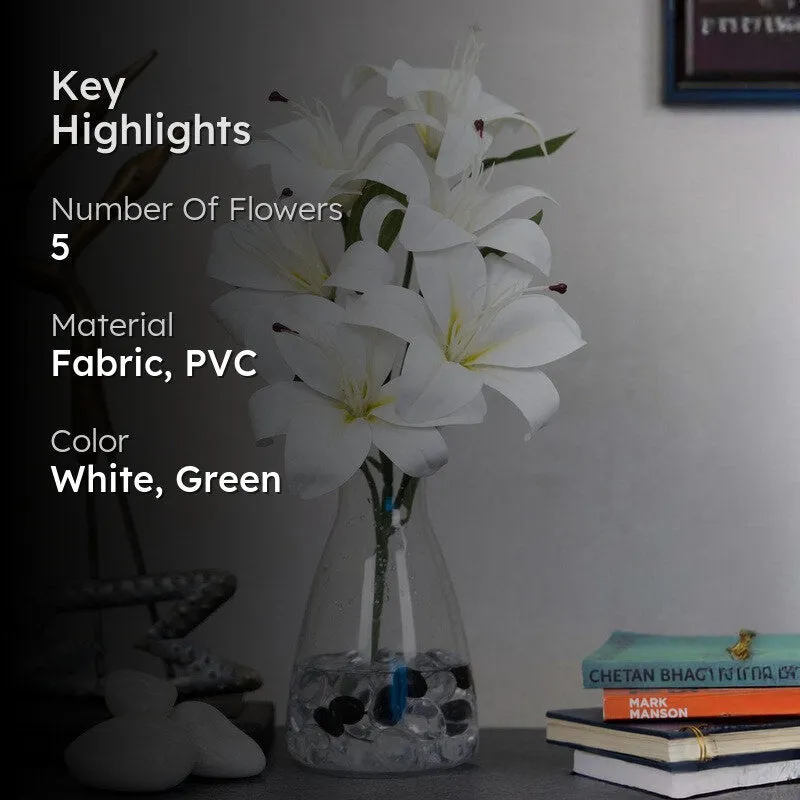 Realistic Artificial Lily Flower Bunch - White media 2