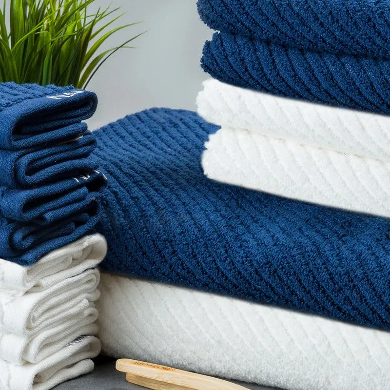 Nautica Riviera Soft Cotton Towel Set (White & Dark Blue) - Fourteen Piece Set media 3
